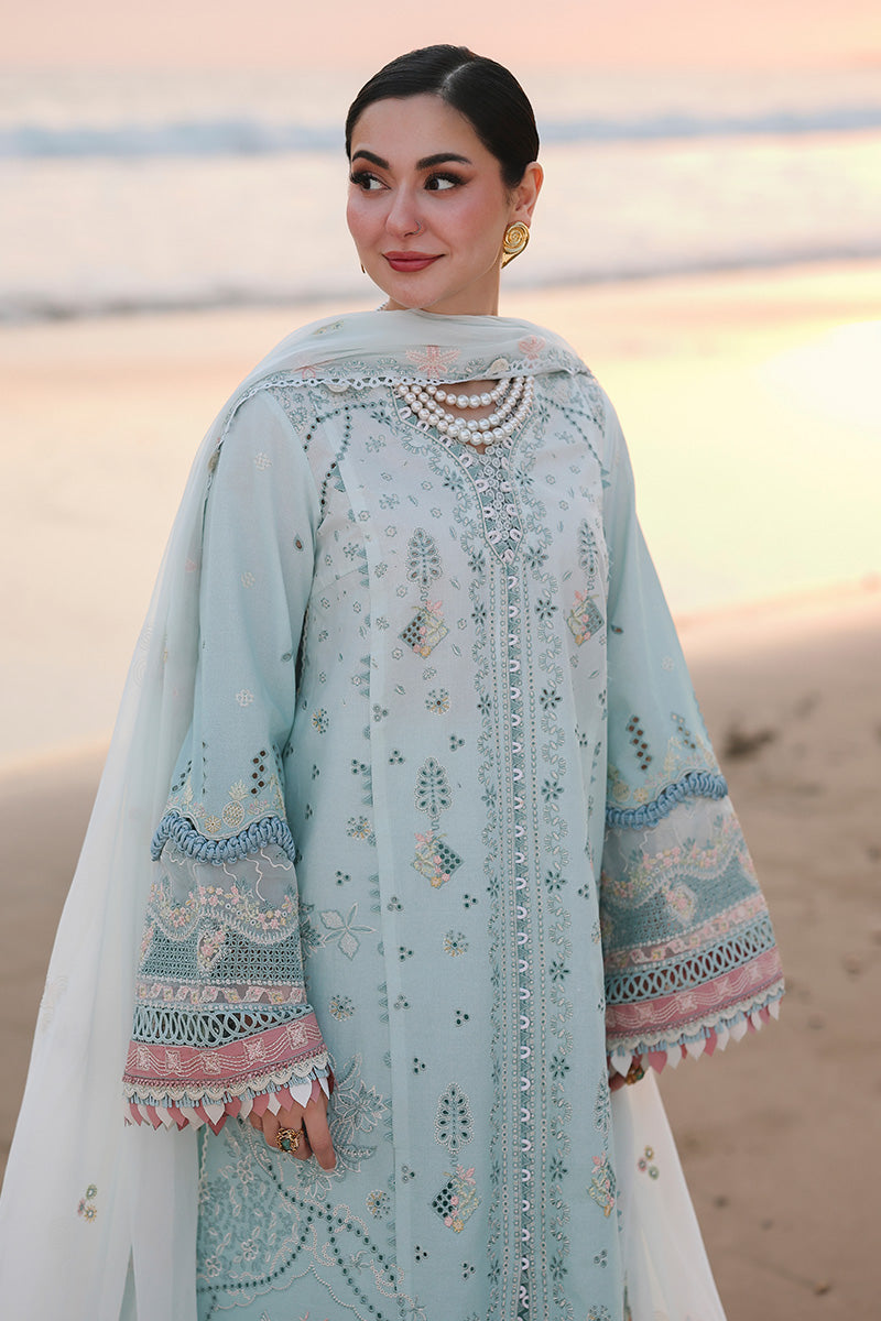 QALAMQAR-Premium 3 Piece Lawn CHIKANKAARI EMBROIDERED SHIRT WITH KHAADI NET EMBROIDERED DUPATTA AND TROUSER-BIC-4789