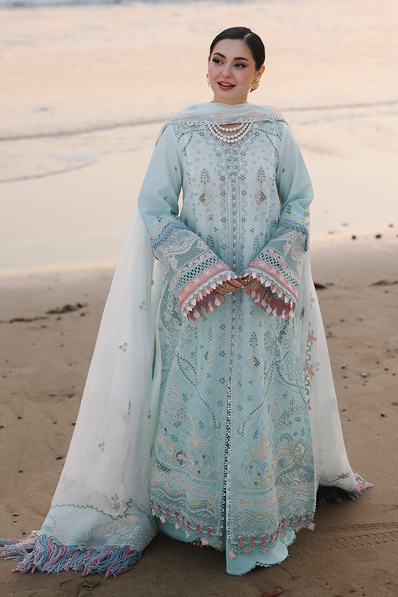 QALAMQAR-Premium 3 Piece Lawn CHIKANKAARI EMBROIDERED SHIRT WITH KHAADI NET EMBROIDERED DUPATTA AND TROUSER-BIC-4789