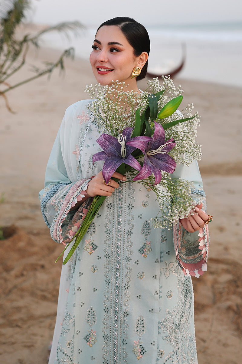 QALAMQAR-Premium 3 Piece Lawn CHIKANKAARI EMBROIDERED SHIRT WITH KHAADI NET EMBROIDERED DUPATTA AND TROUSER-BIC-4789