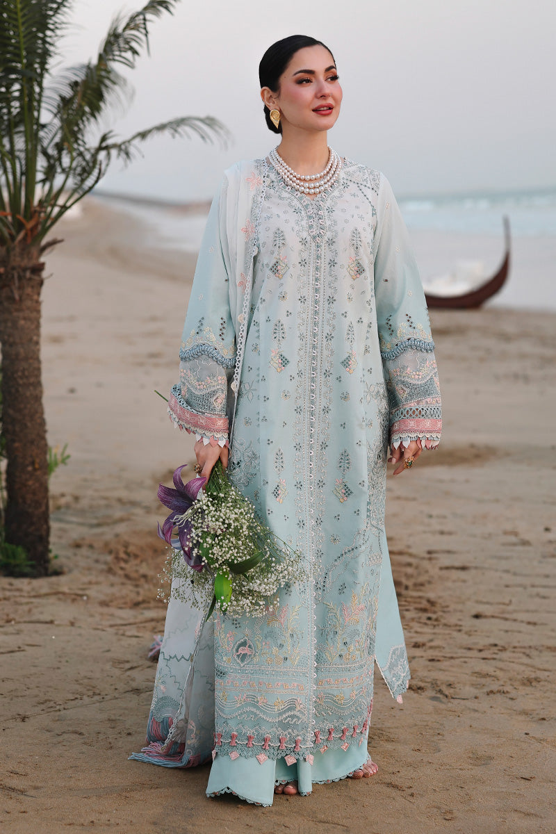 QALAMQAR-Premium 3 Piece Lawn CHIKANKAARI EMBROIDERED SHIRT WITH KHAADI NET EMBROIDERED DUPATTA AND TROUSER-BIC-4789