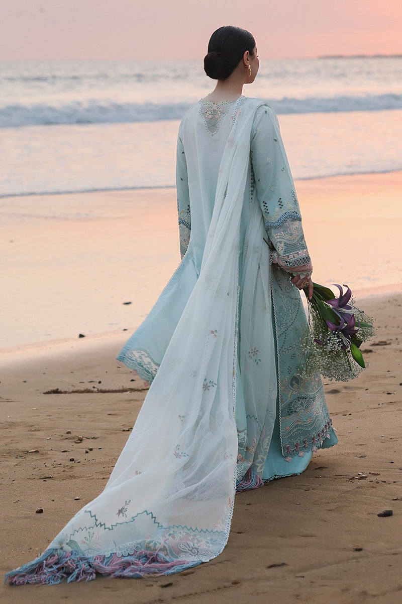 QALAMQAR-Premium 3 Piece Lawn CHIKANKAARI EMBROIDERED SHIRT WITH KHAADI NET EMBROIDERED DUPATTA AND TROUSER-BIC-4789