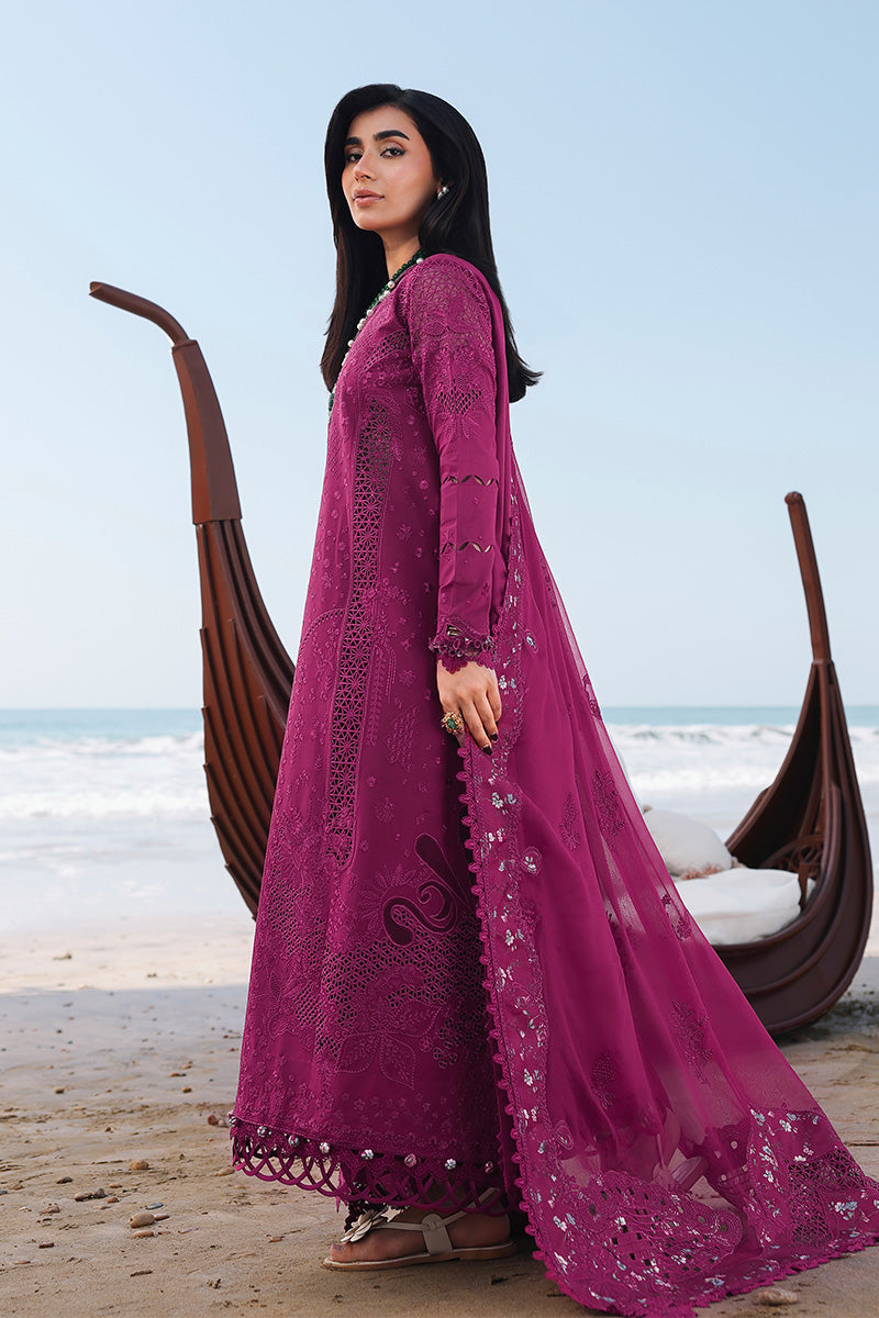 QALAMQAR-Premium 3 Piece Lawn EMBROIDERED SHIRT WITH KHAADI NET SILK EMBROIDERED BORDER DUPATTA AND TROUSER-BIC-4835