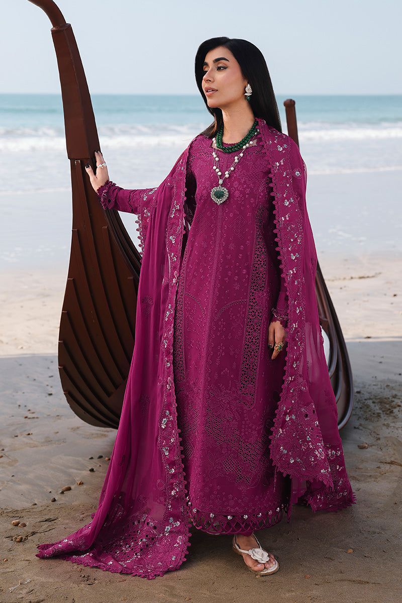 QALAMQAR-Premium 3 Piece Lawn EMBROIDERED SHIRT WITH KHAADI NET SILK EMBROIDERED BORDER DUPATTA AND TROUSER-BIC-4835