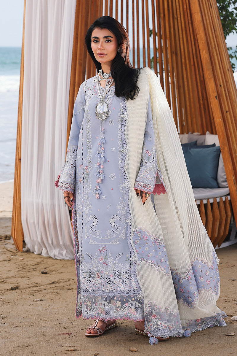 QALAMQAR-Premium 3 Piece Lawn CHIKANKAARI EMBROIDERED SHIRT WITH KHAADI NET EMBROIDERED DUPATTA AND TROUSER-BIC-4791