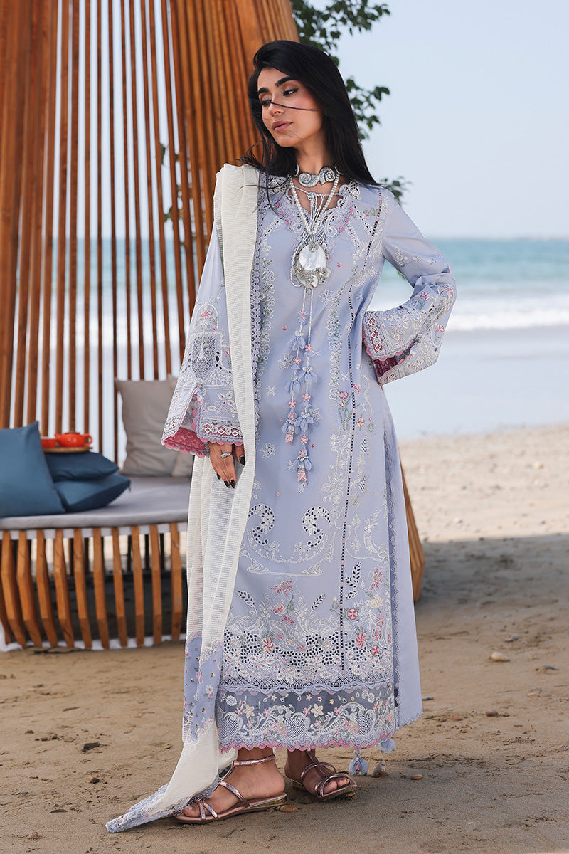 QALAMQAR-Premium 3 Piece Lawn CHIKANKAARI EMBROIDERED SHIRT WITH KHAADI NET EMBROIDERED DUPATTA AND TROUSER-BIC-4791