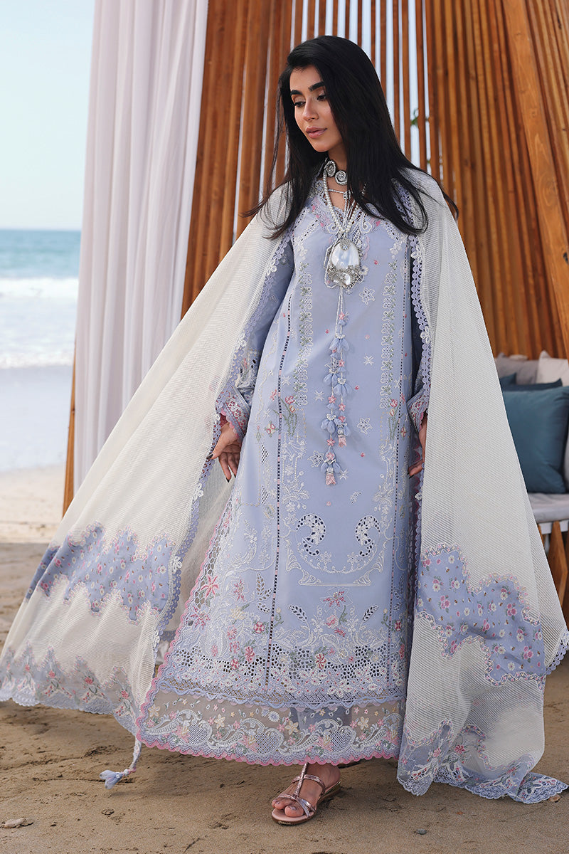 QALAMQAR-Premium 3 Piece Lawn CHIKANKAARI EMBROIDERED SHIRT WITH KHAADI NET EMBROIDERED DUPATTA AND TROUSER-BIC-4791