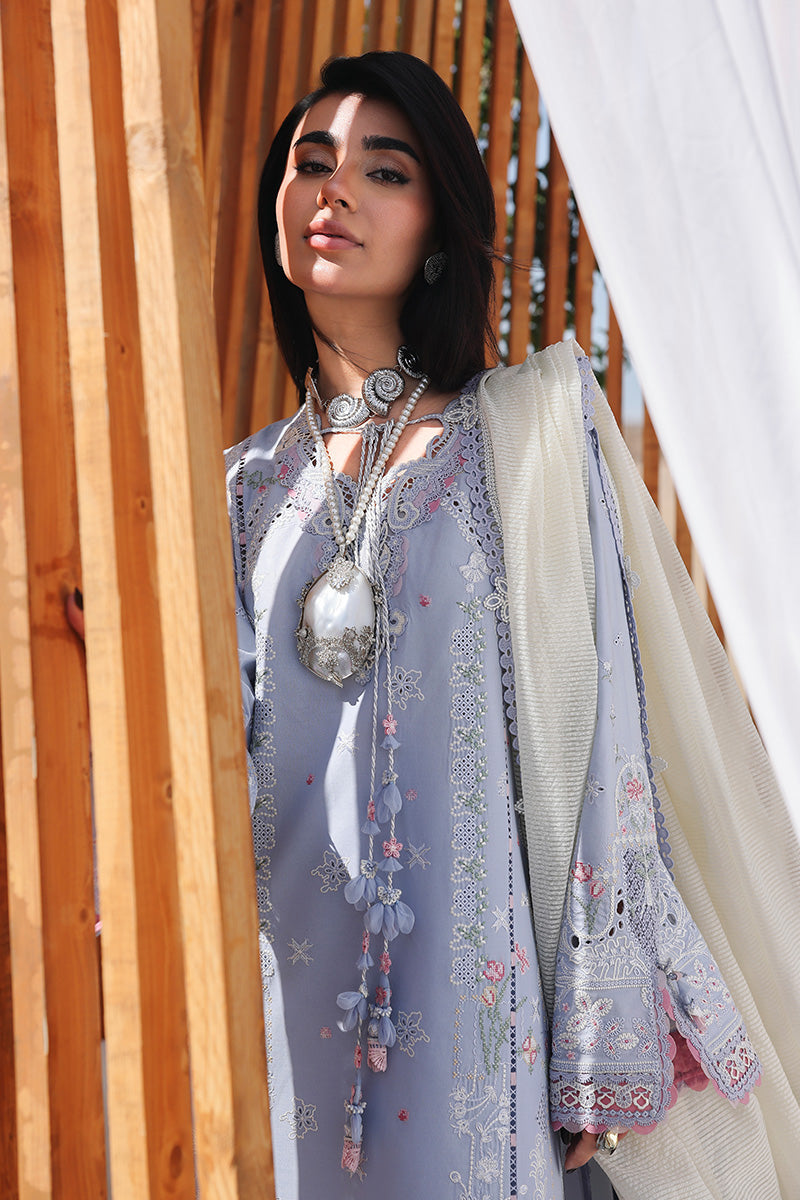 QALAMQAR-Premium 3 Piece Lawn CHIKANKAARI EMBROIDERED SHIRT WITH KHAADI NET EMBROIDERED DUPATTA AND TROUSER-BIC-4791