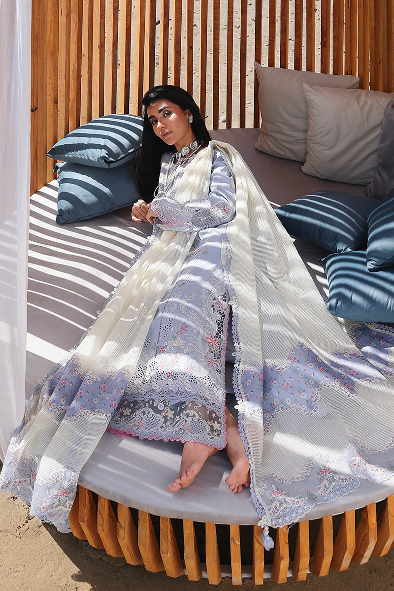 QALAMQAR-Premium 3 Piece Lawn CHIKANKAARI EMBROIDERED SHIRT WITH KHAADI NET EMBROIDERED DUPATTA AND TROUSER-BIC-4791
