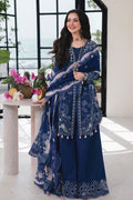 QALAMQAR-Premium 3 Piece Lawn CHIKAN EMBROIDERED SHIRT WITH KHAADI NET EMBROIDERED DUPATTA AND EMB TROUSER -4758