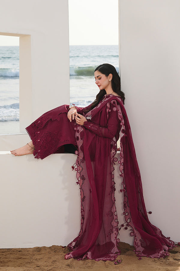 Qalamkar Premium 3 Piece Lawn Chikankari Embroidered With Organza Embroidered Dupatta-5219 FS