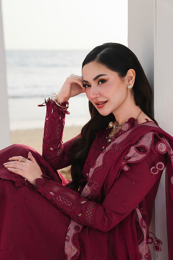 Qalamkar Premium 3 Piece Lawn Chikankari Embroidered With Organza Embroidered Dupatta-5219 FS