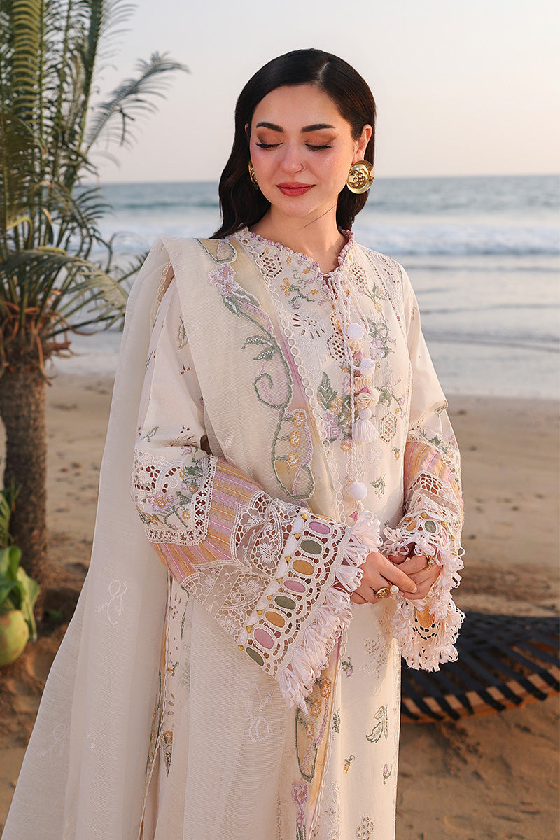 QALAMQAR-Premium 3 Piece Lawn CHIKANKAARI EMBROIDERED SHIRT WITH KHAADI NET EMBROIDERED DUPATTA AND TROUSER -BIC-4792