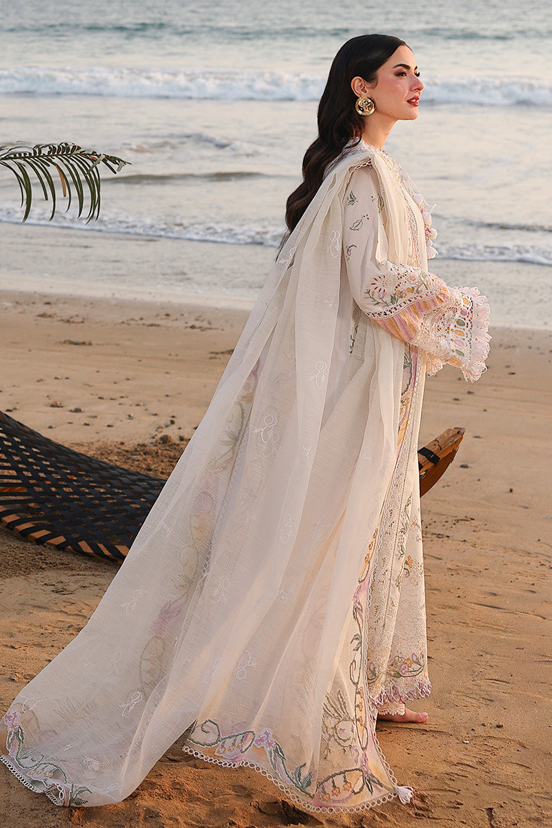QALAMQAR-Premium 3 Piece Lawn CHIKANKAARI EMBROIDERED SHIRT WITH KHAADI NET EMBROIDERED DUPATTA AND TROUSER -BIC-4792
