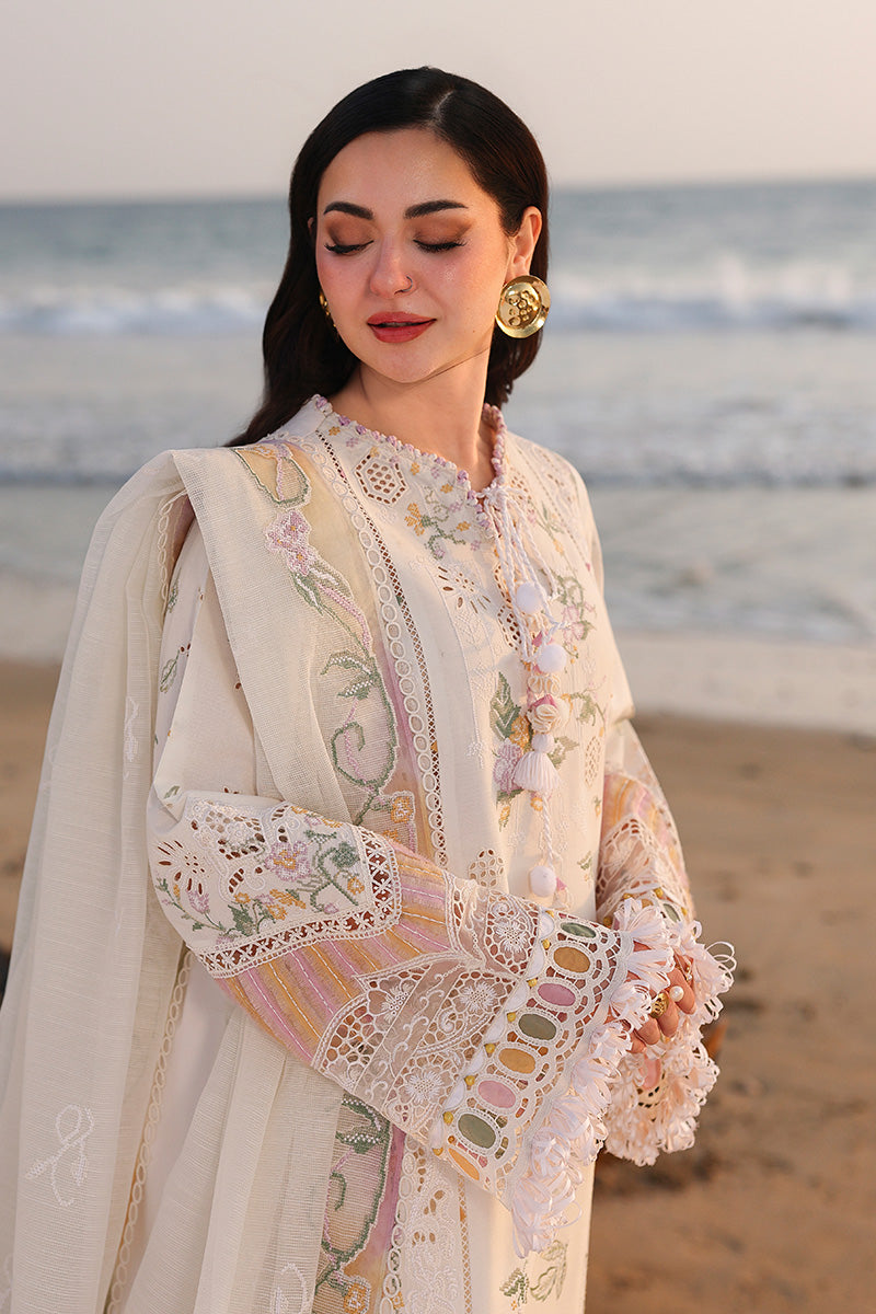 QALAMQAR-Premium 3 Piece Lawn CHIKANKAARI EMBROIDERED SHIRT WITH KHAADI NET EMBROIDERED DUPATTA AND TROUSER -BIC-4792