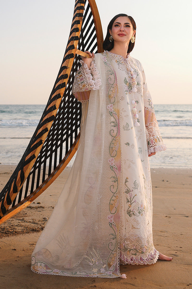 QALAMQAR-Premium 3 Piece Lawn CHIKANKAARI EMBROIDERED SHIRT WITH KHAADI NET EMBROIDERED DUPATTA AND TROUSER -BIC-4792