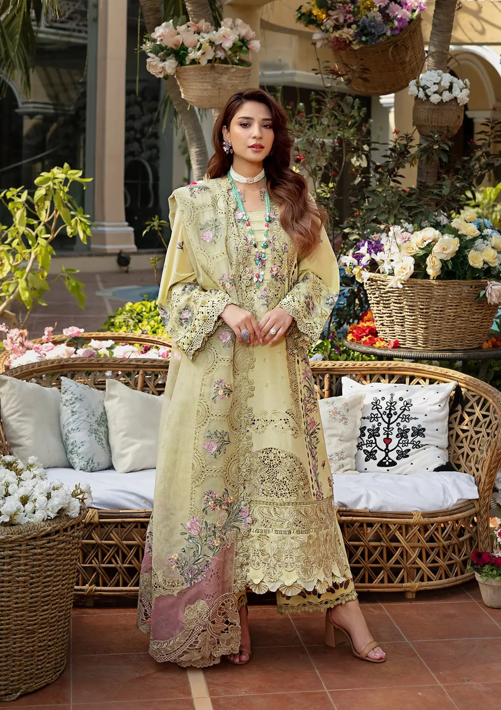ELAF-Premium 3 Piece Lawn CHIKANKARI EMBROIDERED SHIRT WITH KHAADI NET EMB DUPATTA AND EMB TROUSER-BIC-4601
