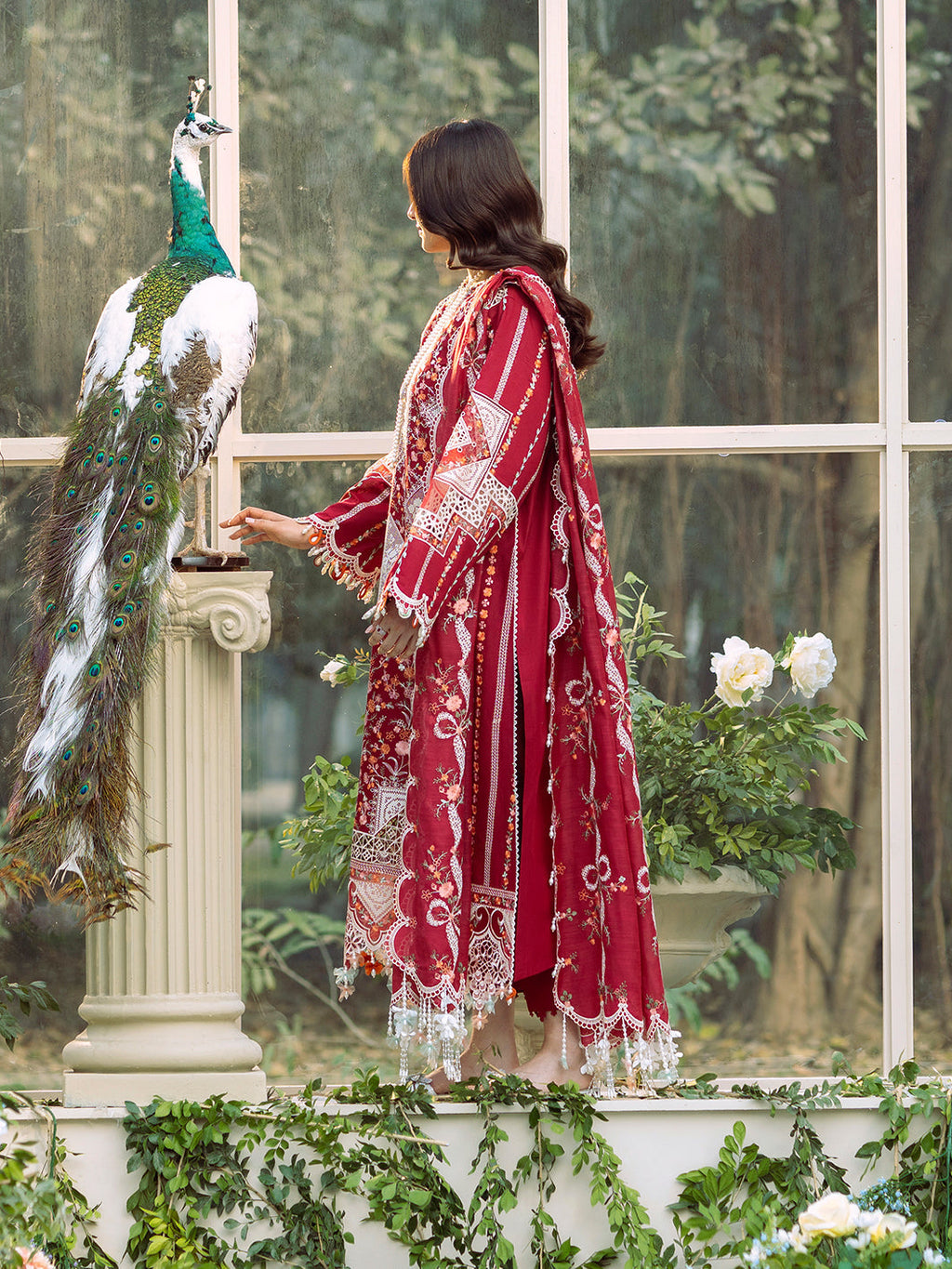 BIN ILYAS-Lawn-3PC Embroidered Shirt With Khadi Net Embroidered Dupatta-5290