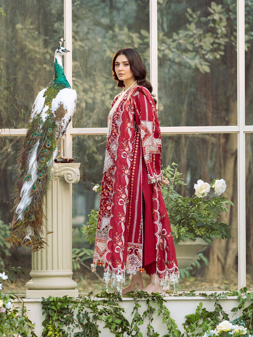 BIN ILYAS-Lawn-3PC Embroidered Shirt With Khadi Net Embroidered Dupatta-5290