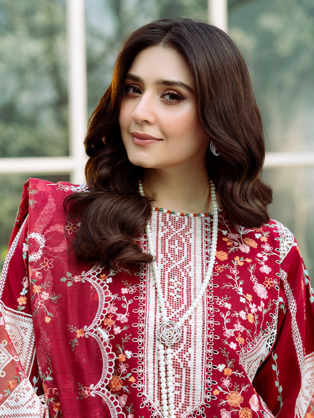 BIN ILYAS-Lawn-3PC Embroidered Shirt With Khadi Net Embroidered Dupatta-5290