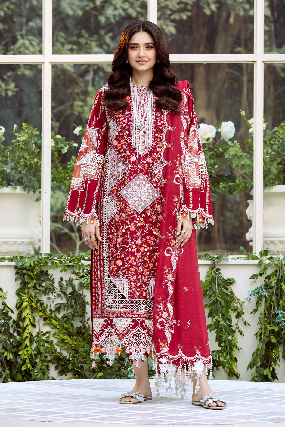 BIN ILYAS-3PC LAWN HEAVY EMBROIDERED SHIRT WITH KHADDI NET EMBROIDERED DUPATTA & LAWN TOUSER-BIC-4724