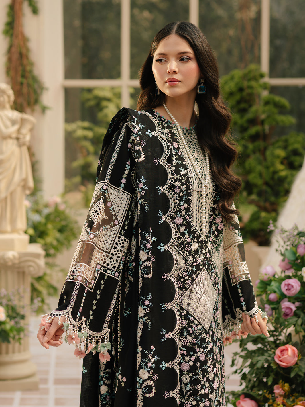 BIN ILYAS-Premium 3 Piece Lawn HEAVY EMBROIDERED SHIRT WITH KHADDI NET EMBROIDERED DUPATTA & LAWN TOUSER-BIC-4725