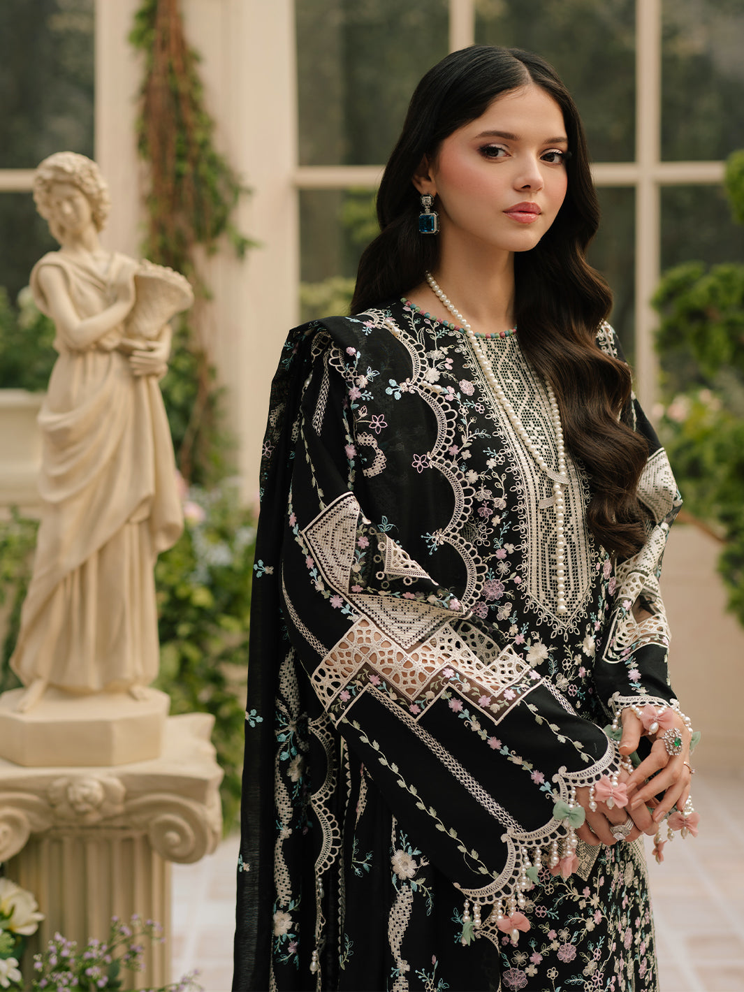 BIN ILYAS-Premium 3 Piece Lawn HEAVY EMBROIDERED SHIRT WITH KHADDI NET EMBROIDERED DUPATTA & LAWN TOUSER-BIC-4725