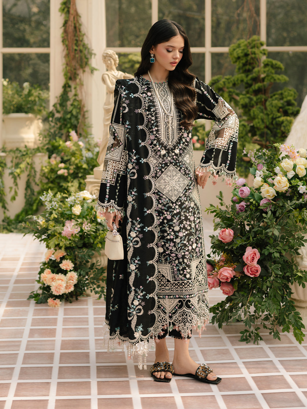 BIN ILYAS-Premium 3 Piece Lawn HEAVY EMBROIDERED SHIRT WITH KHADDI NET EMBROIDERED DUPATTA & LAWN TOUSER-BIC-4725