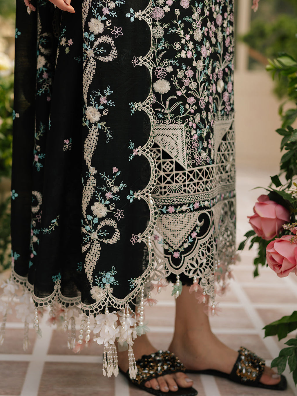 BIN ILYAS-Lawn-3PC Embroidered Shirt With Khadi Net Embroidered Dupatta-5216