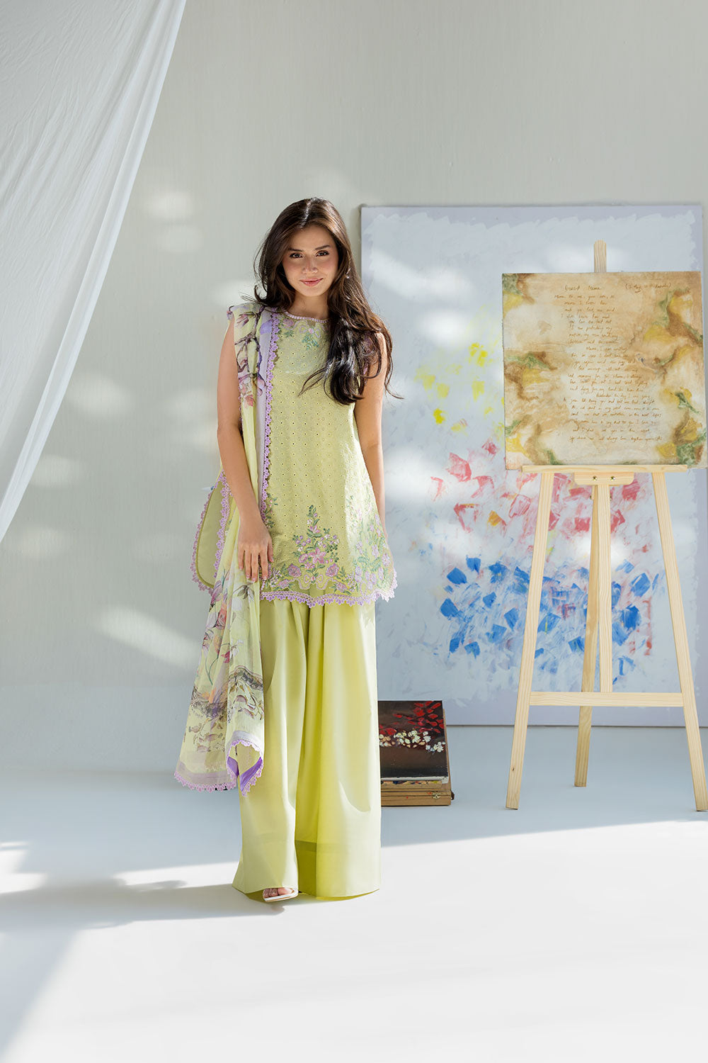 Ally's Premium 3 Piece Lawn Embroidered With Digital Printed Chiffon Dupatta-5253 FS