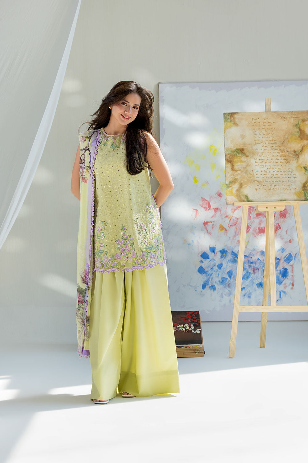 Ally's Premium 3 Piece Lawn Embroidered With Digital Printed Chiffon Dupatta-5253 FS