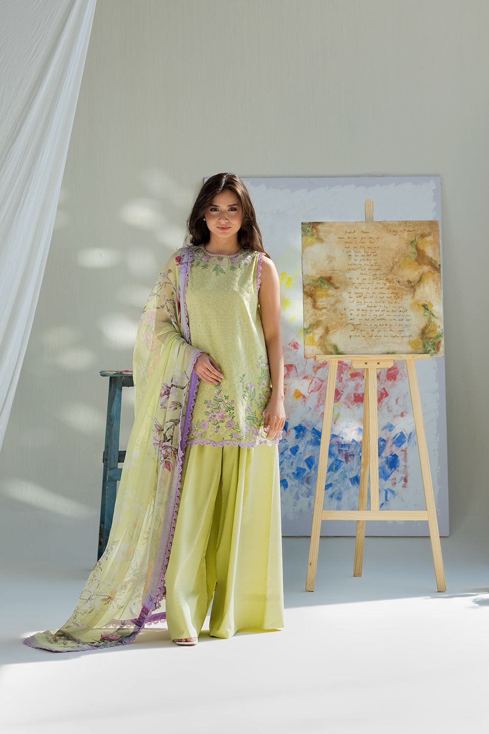 Ally's Premium 3 Piece Lawn Embroidered With Digital Printed Chiffon Dupatta-5253 FS