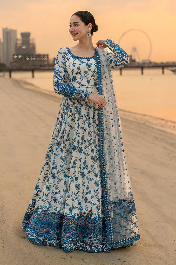 FAIZA SAQLAIN-FROCK Premium 3 Piece Lawn EMBROIDERED SHIRT WITH NET EMBROIDERED DUPATTA AND TROUSER-4847