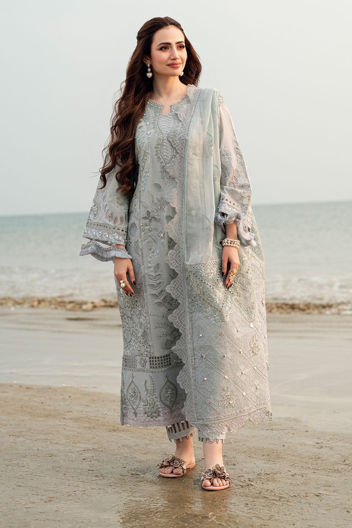 NUREH-Premium 3 Piece Lawn LASER WORK EMBROIDERED SHIRT WITH KHADDI NET EMBROIDERED DUPATTA & TROUSER-BIC-4746