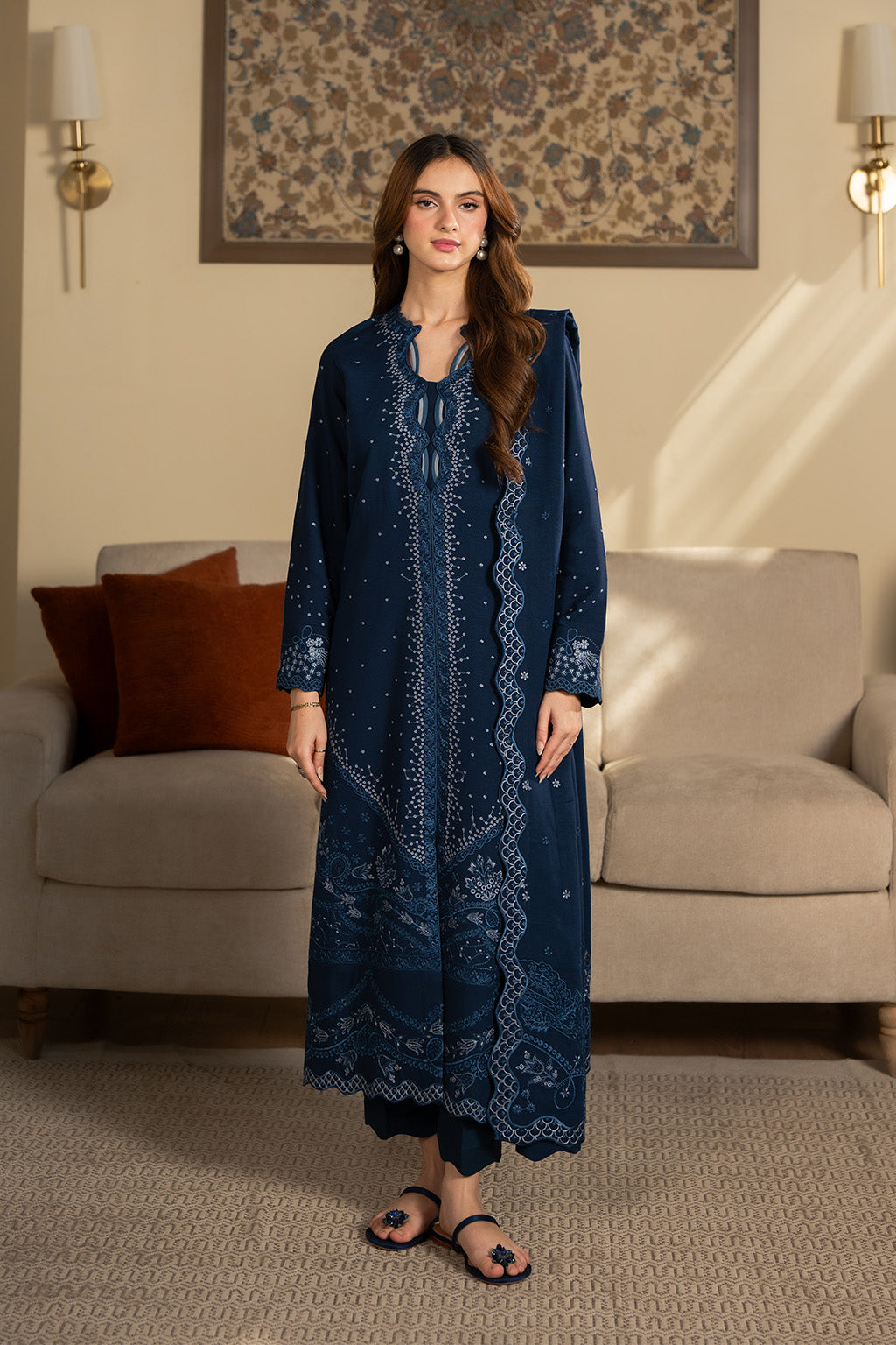 SAPPHIRE-3PC LAWN EMBROIDERED SHIRT WITH KHADDI NET EMBROIDERED DUPATTA AND TROUSER-BIC-4675