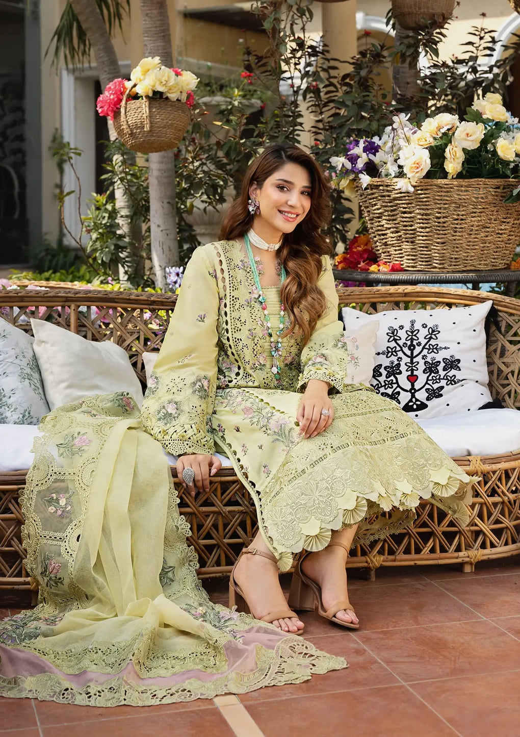 ELAF-Premium 3 Piece Lawn CHIKANKARI EMBROIDERED SHIRT WITH KHAADI NET EMB DUPATTA AND EMB TROUSER-BIC-4601