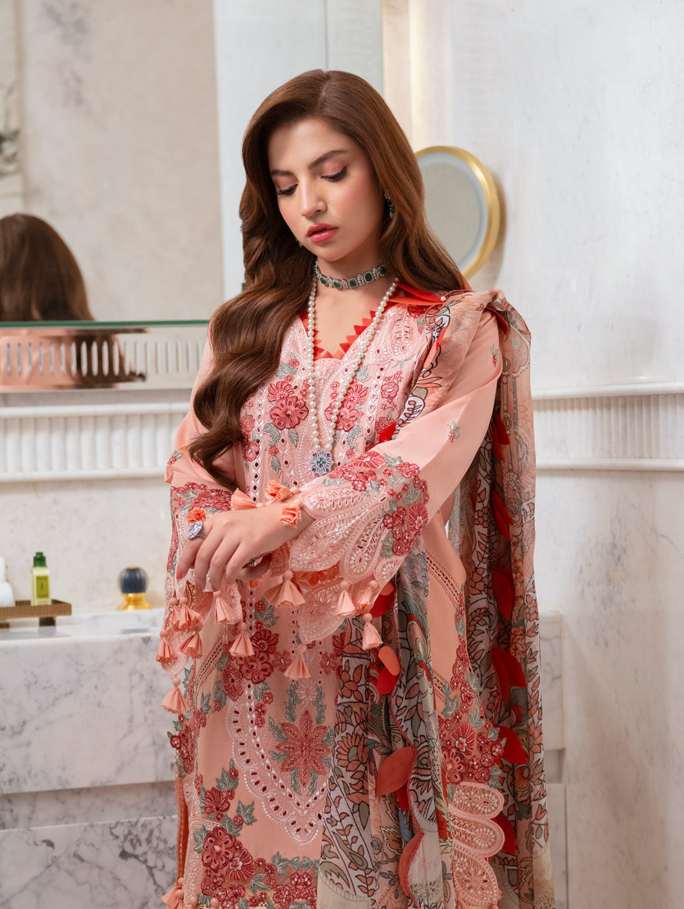 Ally's Premium 3 Piece Lawn Chikankari Embroidered Shirt With Digital Printed Jacquard Dupatta-5271 FS