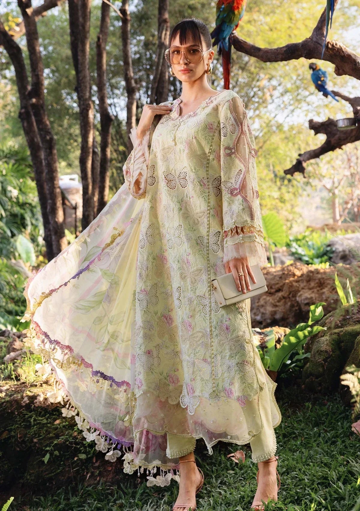 Premium 3 Piece Lawn Maria b Luxury 3 Unstitched Embroidered Lawn With Printed Chiffon Dupatta - FT Mb 1205
