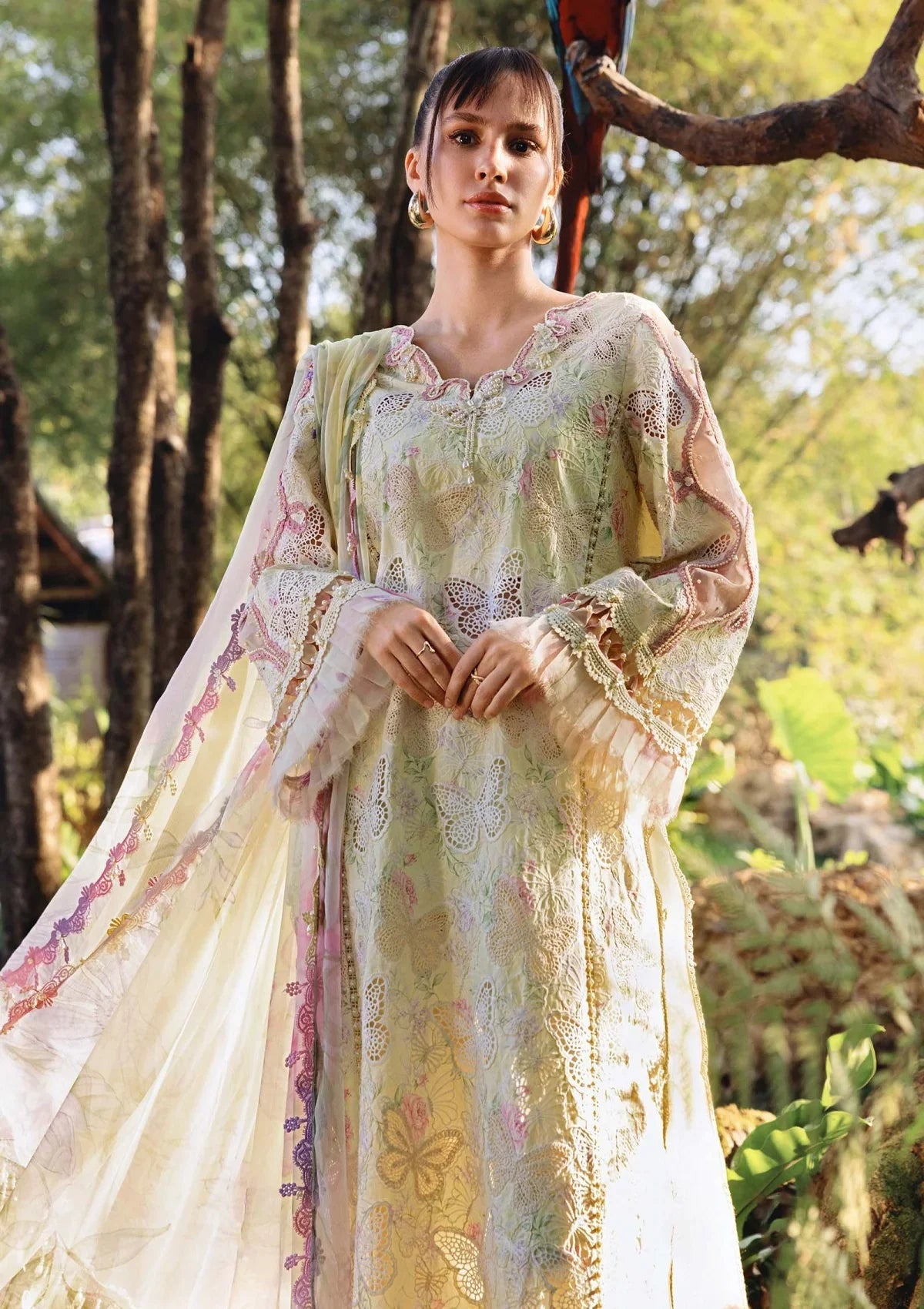 Premium 3 Piece Lawn Maria b Luxury 3 Unstitched Embroidered Lawn With Printed Chiffon Dupatta - FT Mb 1205