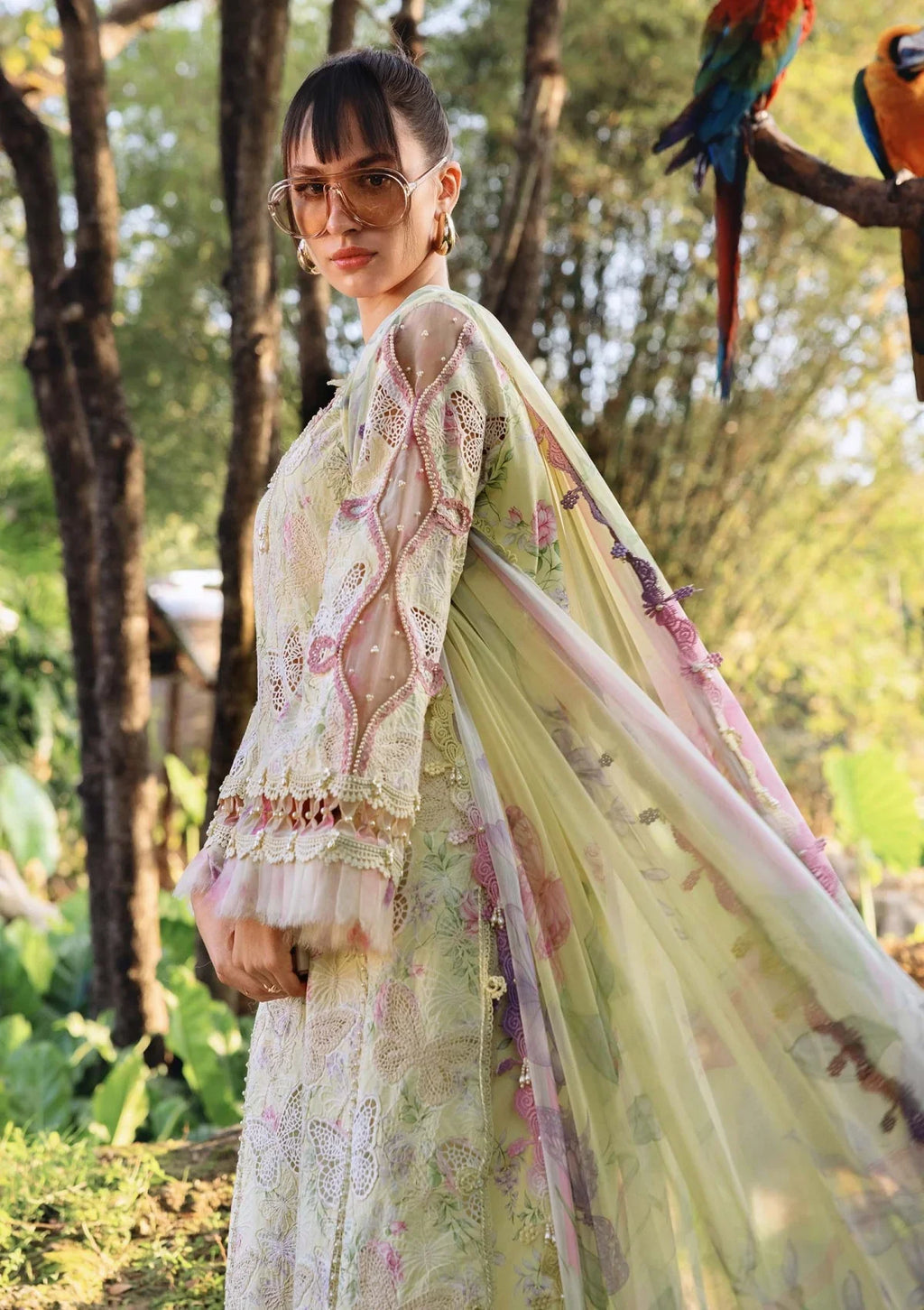 Premium 3 Piece Lawn Maria b Luxury 3 Unstitched Embroidered Lawn With Printed Chiffon Dupatta - FT Mb 1205