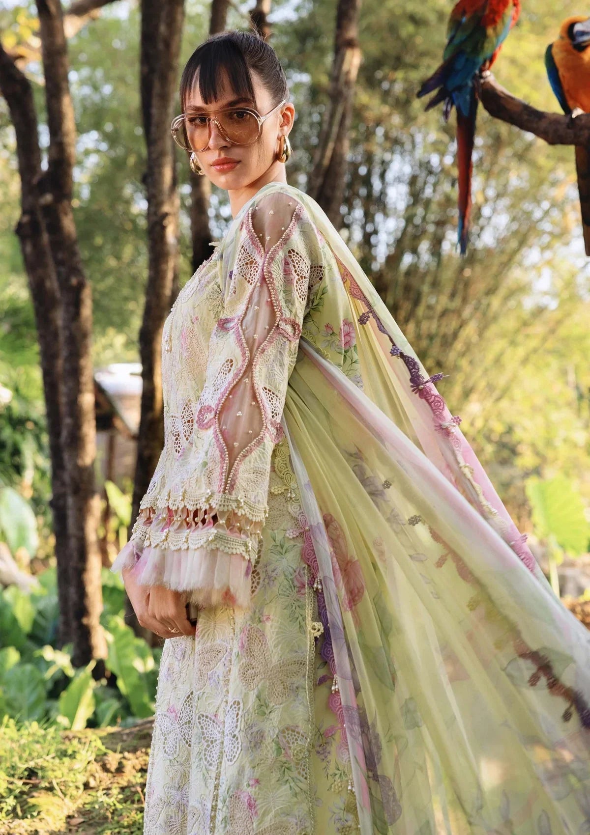 Premium 3 Piece Lawn Maria b Luxury 3 Unstitched Embroidered Lawn With Printed Chiffon Dupatta - FT Mb 1205
