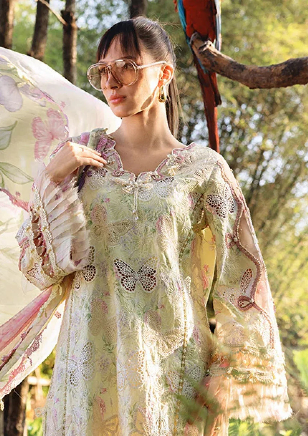 Premium 3 Piece Lawn Maria b Luxury 3 Unstitched Embroidered Lawn With Printed Chiffon Dupatta - FT Mb 1205