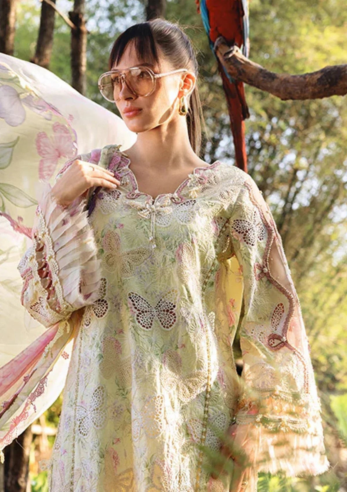 Premium 3 Piece Lawn Maria b Luxury 3 Unstitched Embroidered Lawn With Printed Chiffon Dupatta - FT Mb 1205