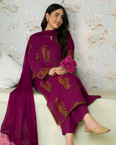 SAPPHIRE-Premium 3 Piece Lawn EMBROIDERED SHIRT WITH BAMBER CHIFFON EMBROIDERED DUPATTA AND LAWN TROUSER-BIC-4615