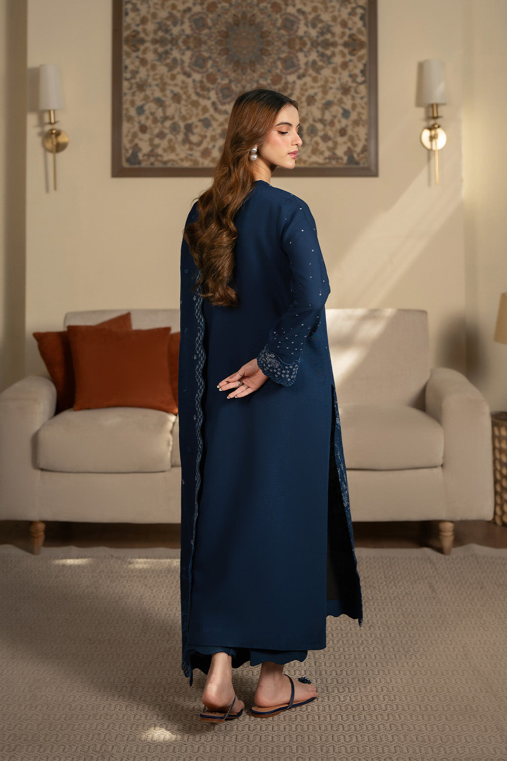 SAPPHIRE-3PC LAWN EMBROIDERED SHIRT WITH KHADDI NET EMBROIDERED DUPATTA AND TROUSER-BIC-4675