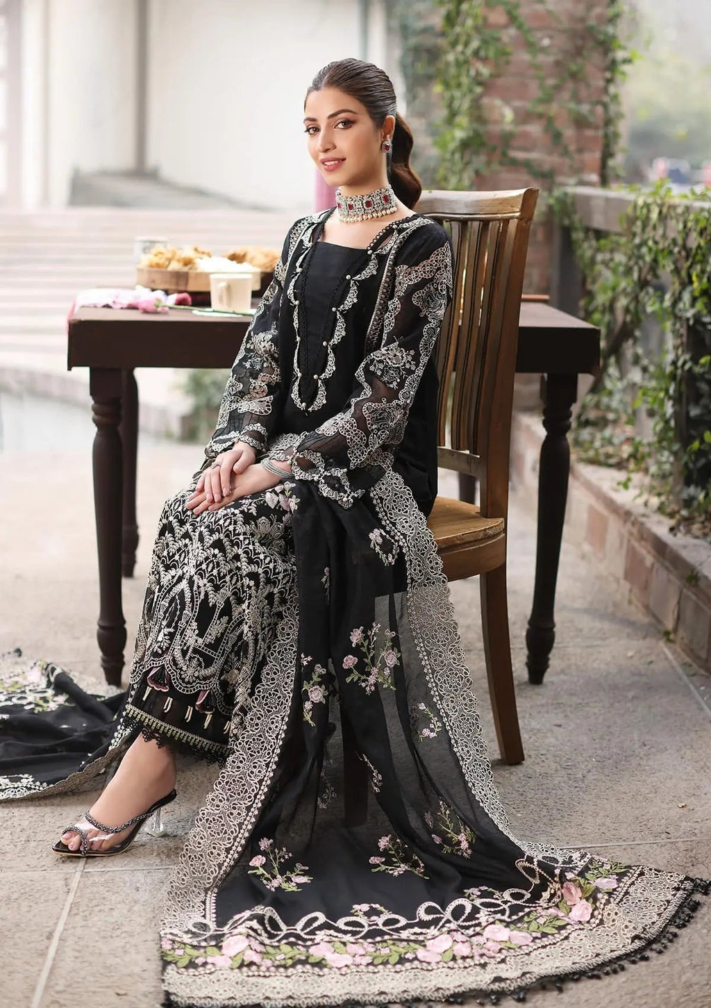 Kahaf 3PC LAWN EMBROIDERED SHIRT WITH  chiffon Dupatta AND TROUSER - NK 041 FT