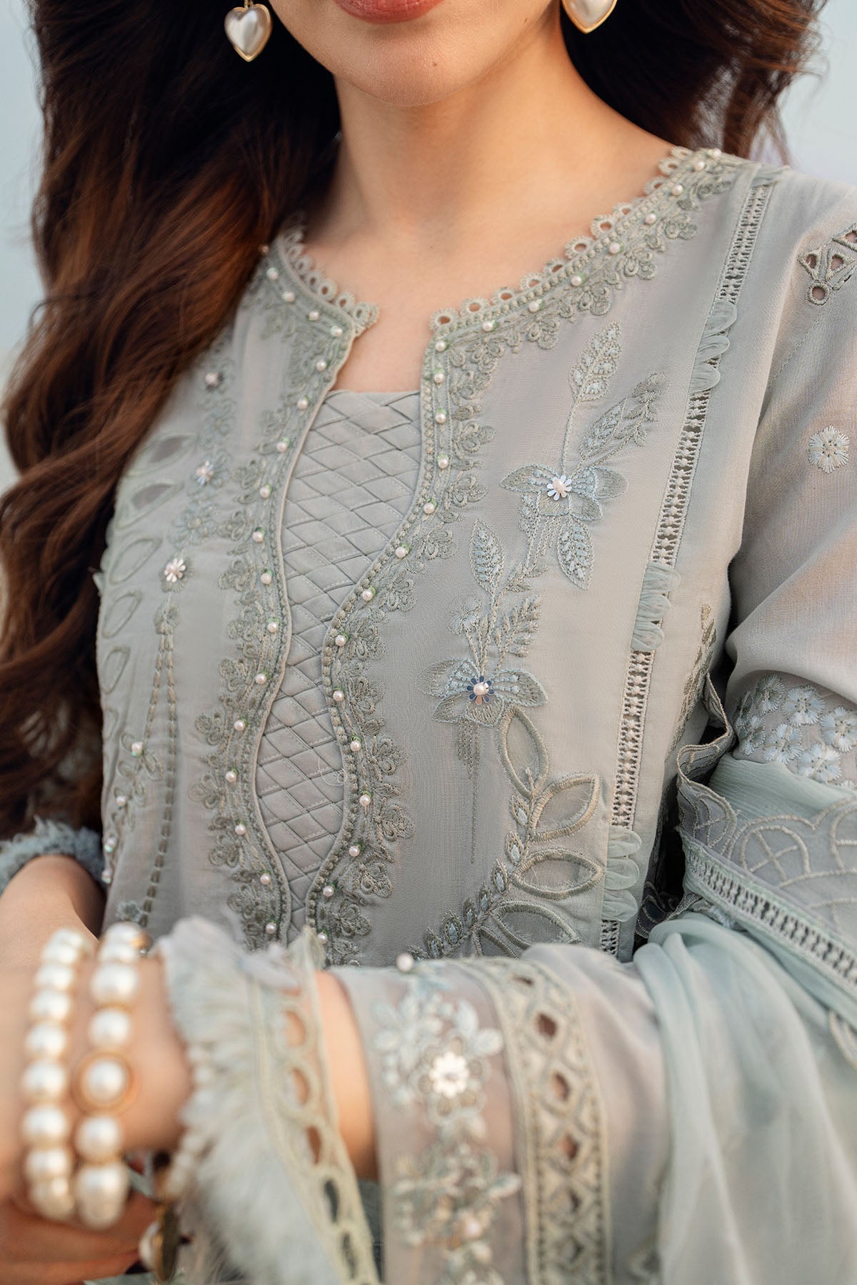 NUREH-Premium 3 Piece Lawn LASER WORK EMBROIDERED SHIRT WITH KHADDI NET EMBROIDERED DUPATTA & TROUSER-BIC-4746
