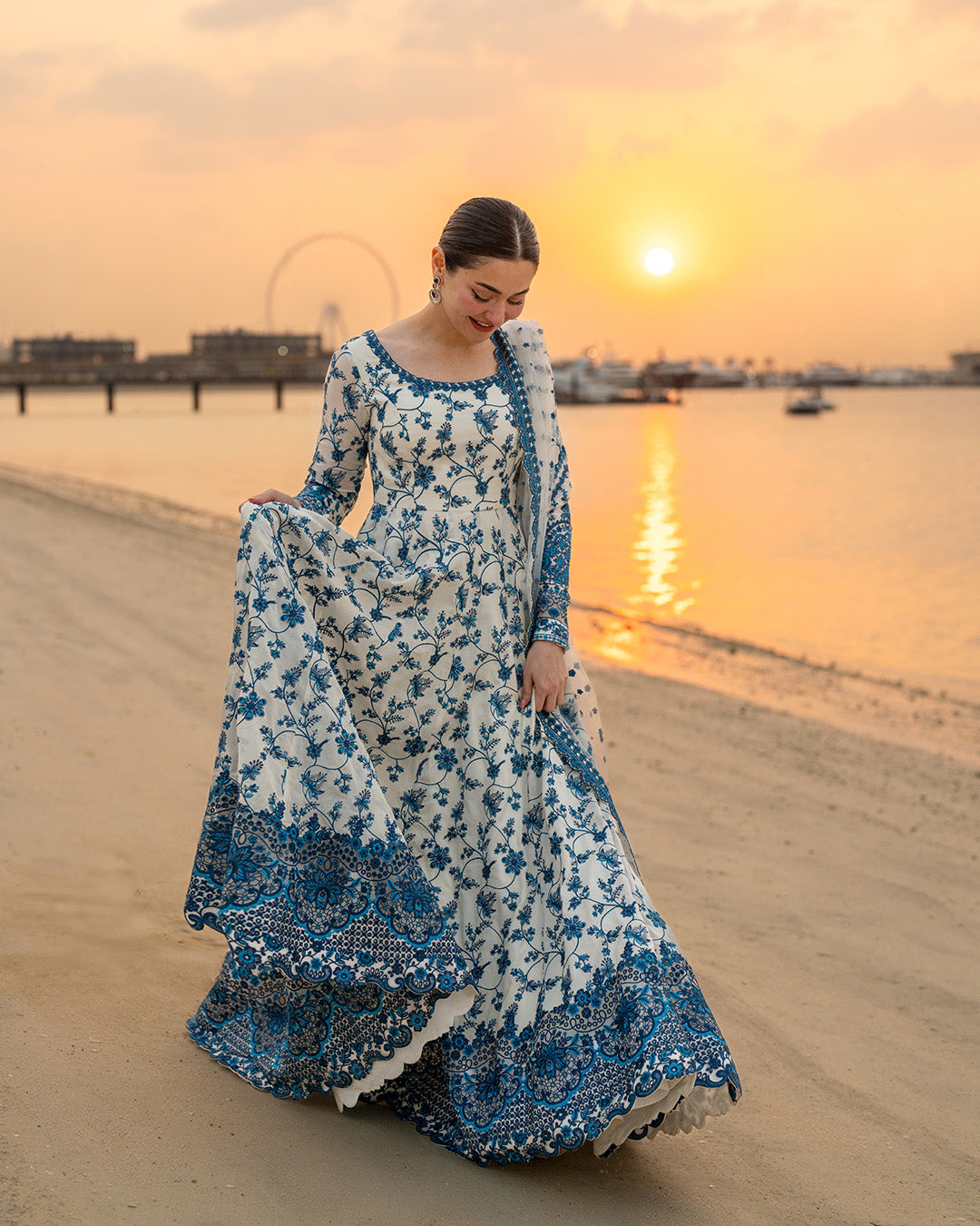 FAIZA SAQLAIN-FROCK Premium 3 Piece Lawn EMBROIDERED SHIRT WITH NET EMBROIDERED DUPATTA AND TROUSER-4847