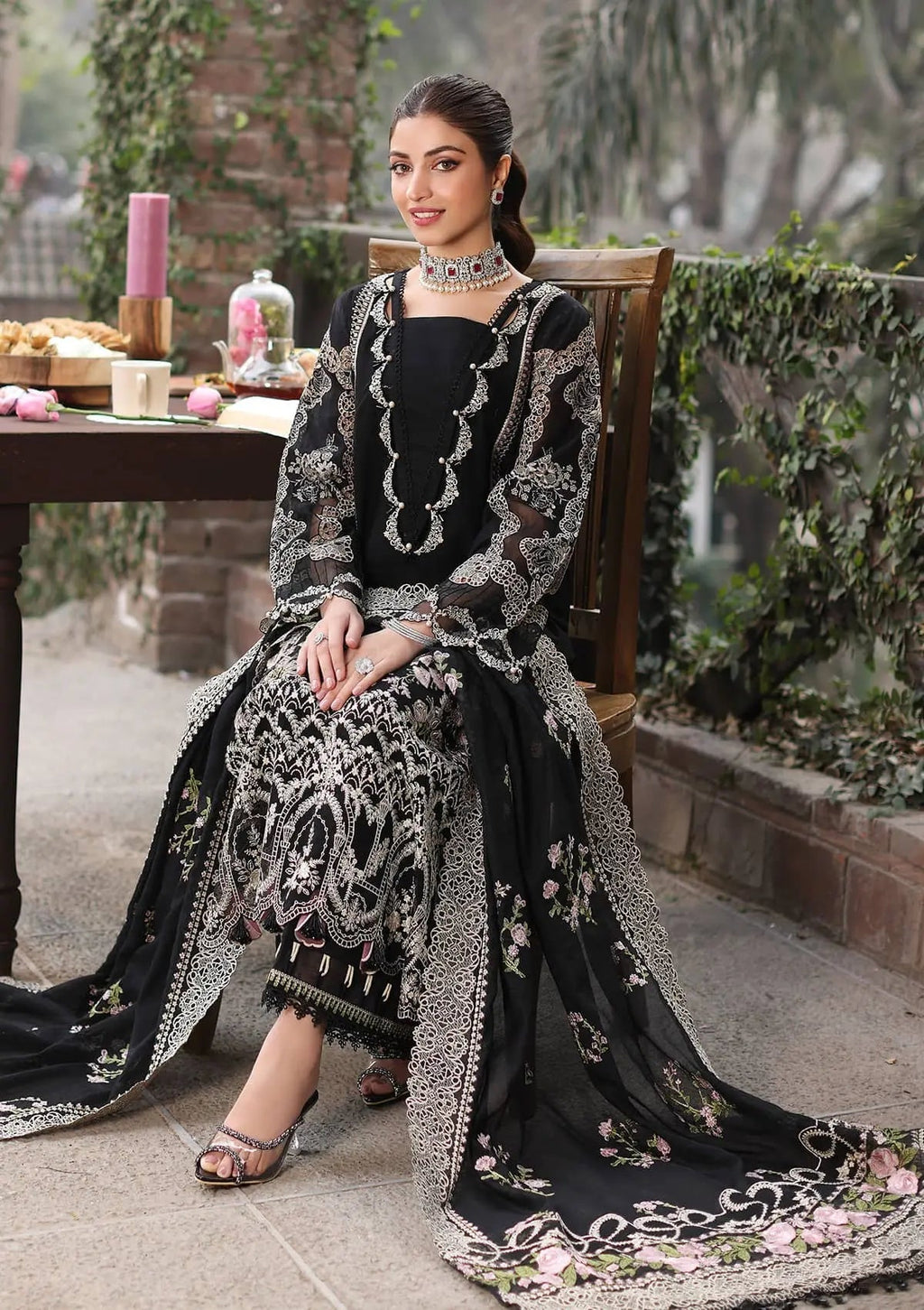 Kahaf 3PC LAWN EMBROIDERED SHIRT WITH  chiffon Dupatta AND TROUSER - NK 041 FT