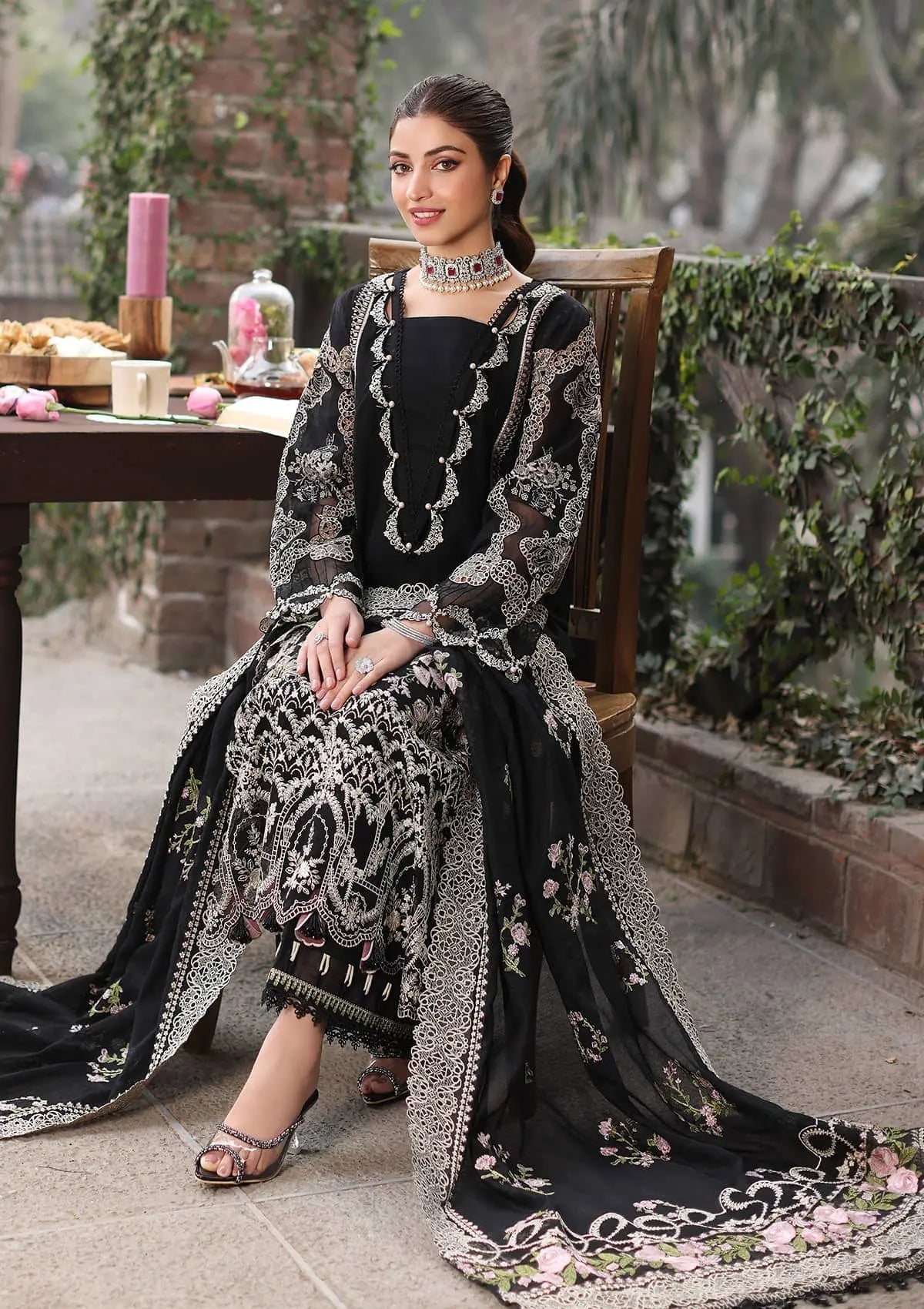 Kahaf 3PC LAWN EMBROIDERED SHIRT WITH  chiffon Dupatta AND TROUSER - NK 041 FT