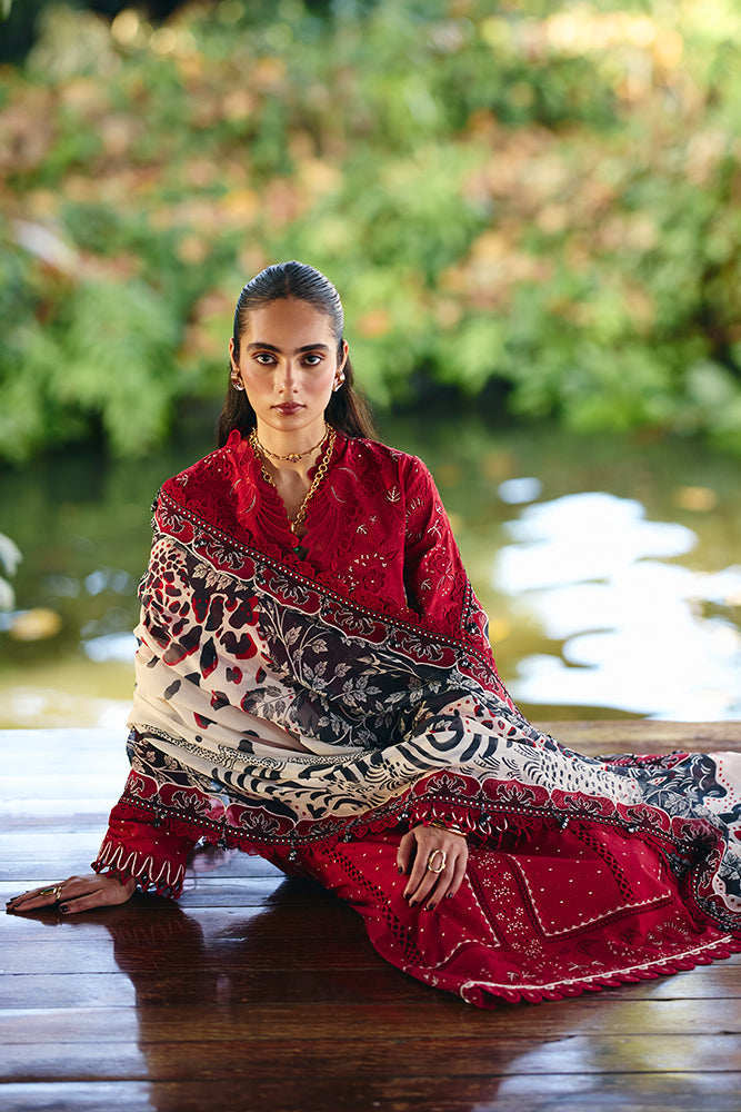 SUFFUSE-Premium 3 Piece Lawn EMBROIDERED SHIRT WITH CHIFFON PRINT DUPATTA AND EMB TROUSER-BIC-4810